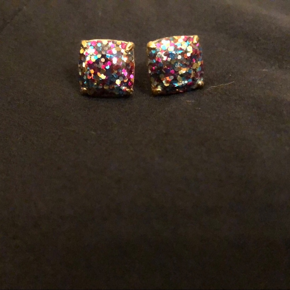 Multi-color sparkle square studs